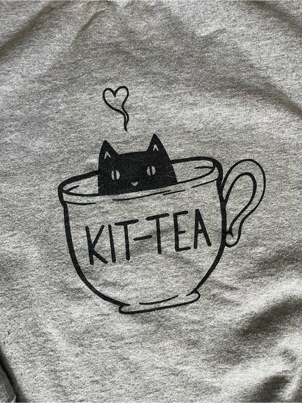 Light Gray Crewneck Sweatshirt with Black 'KIT-TEA' Cat Cup Graphic - Picture 2 of 4